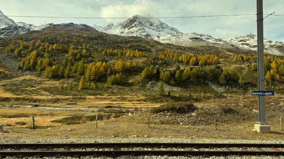 View of Swiss mountain from train